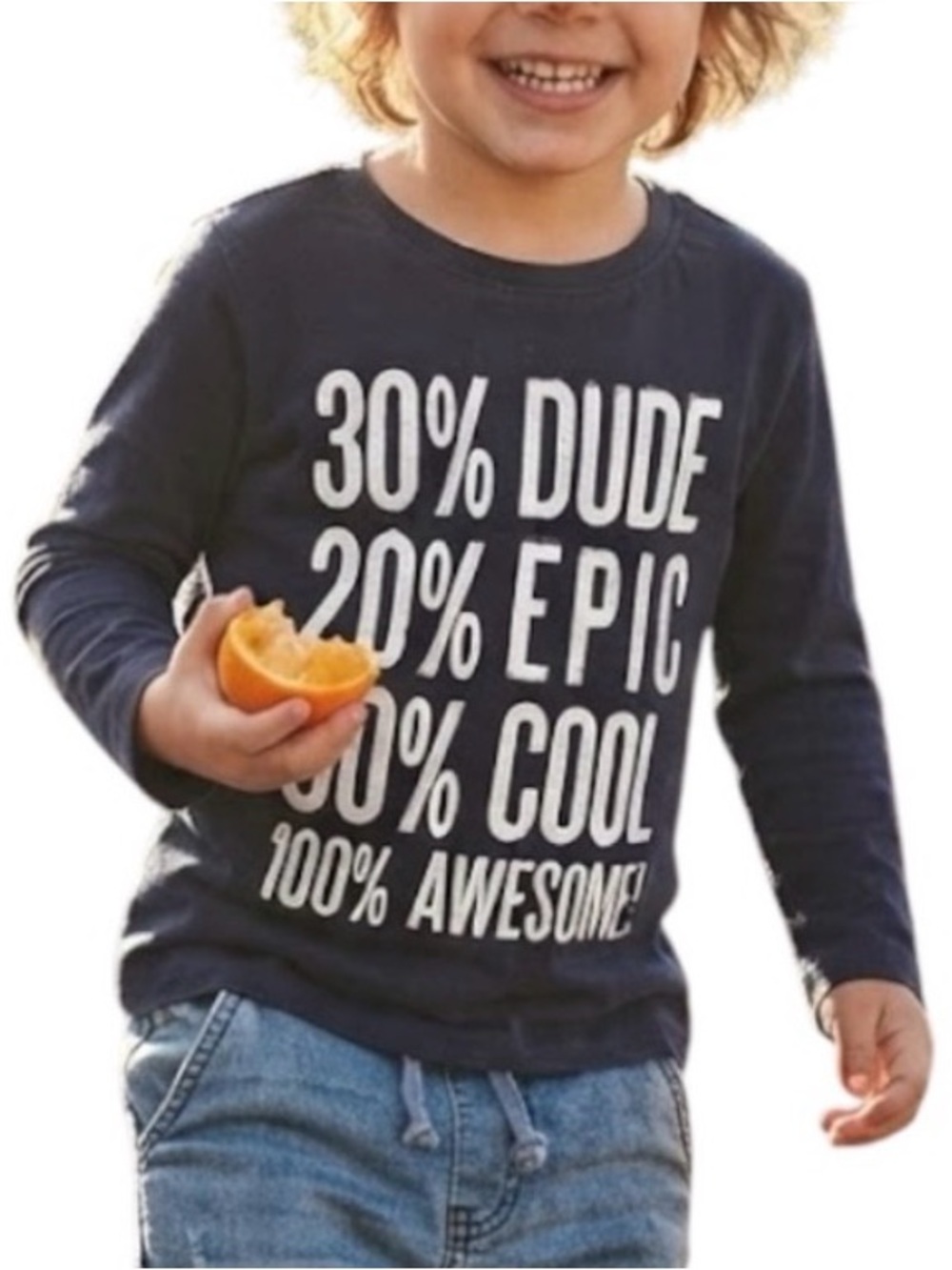 NWT PRIMARK Preppy Boys Navy Blue Epic Dude Graphic Long Sleeve Tee Shirt 3-4Y